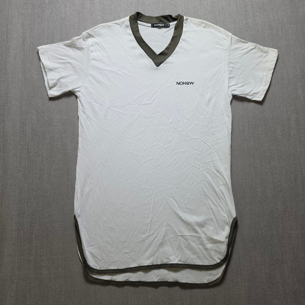 Nohow T-Shirt Men M White Longline Curved Hem V-Neck Made in Italy 1903z